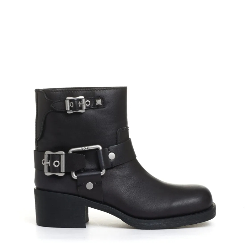 Ash Bottes Ankle-High Biker Boots With Buckle Detail Black