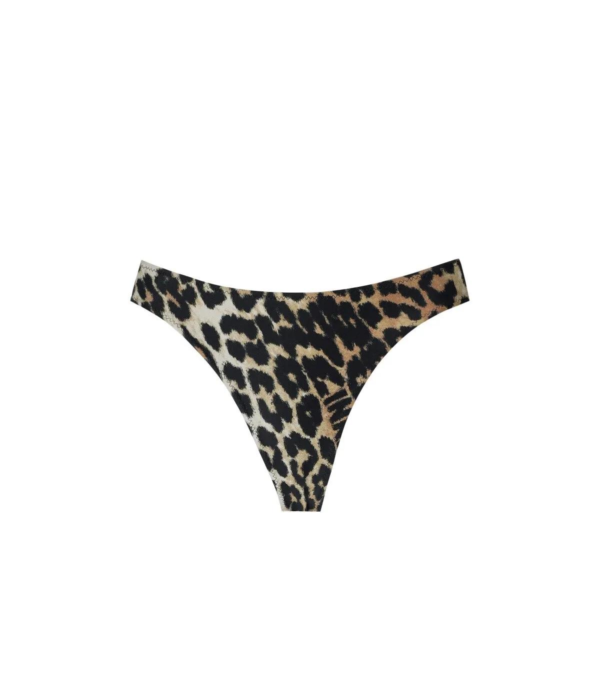 GANNI - GANNI CUT-OUT BADESLIP MIT LEOPARD-PRINT - Größe XS - braun