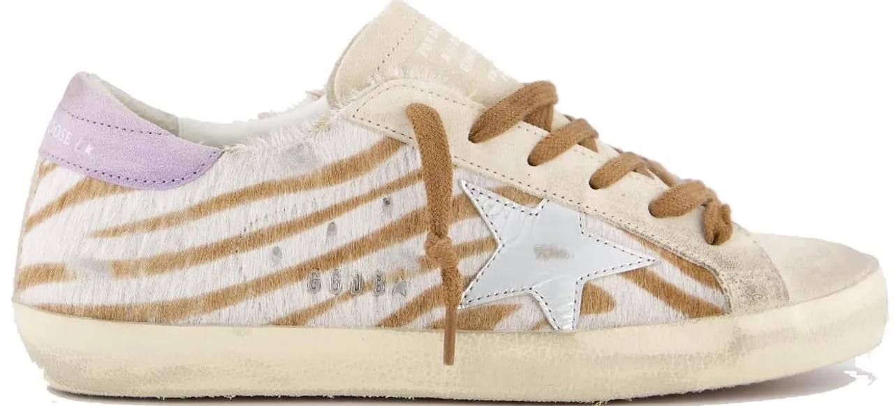 Golden Goose Low-Top Sneaker - Dames Super-Star Sneaker Wit/Bruin - Gr. 37 (EU) - in Beige - für Damen