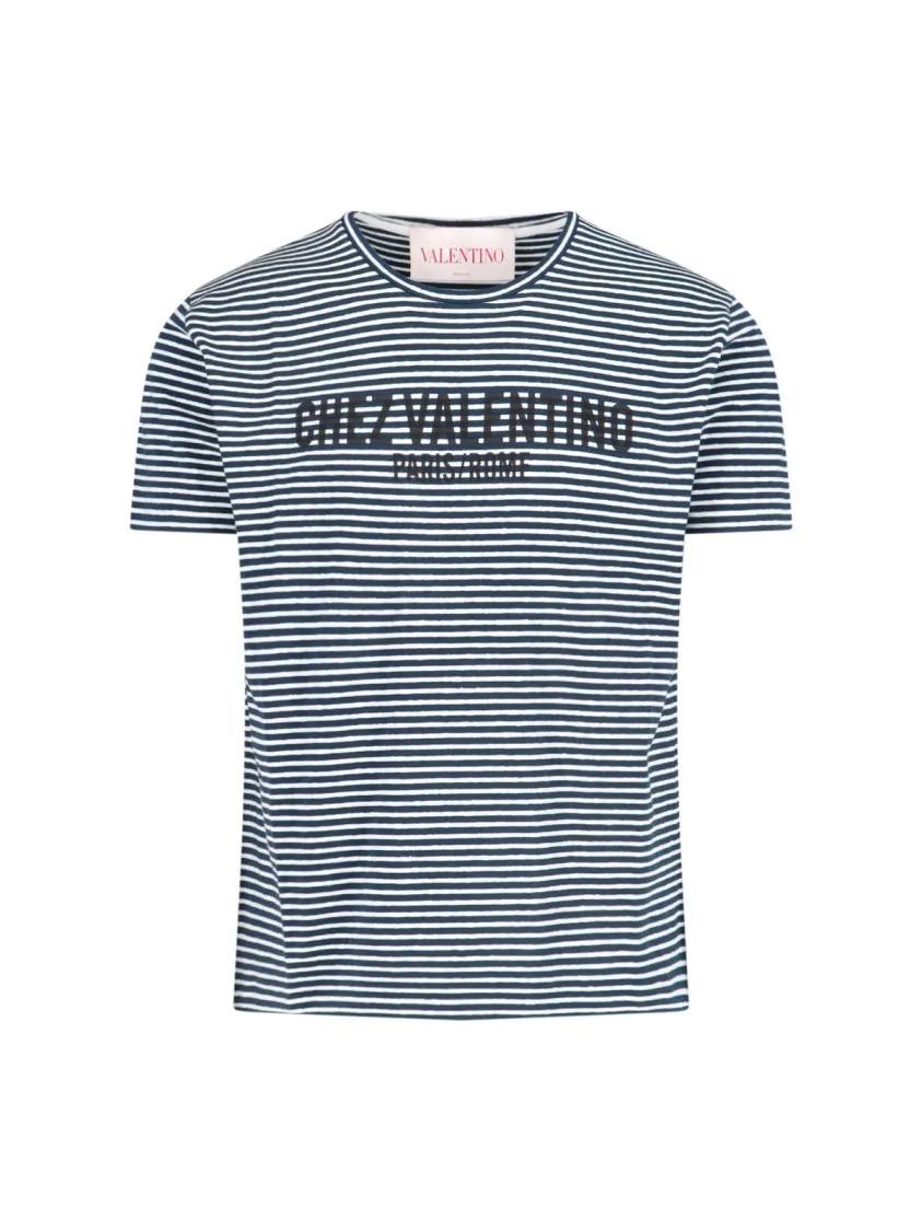 Thumbnail - Valentino Garavani - Chez' Striped T-Shirt – Blue - Größe L - blau