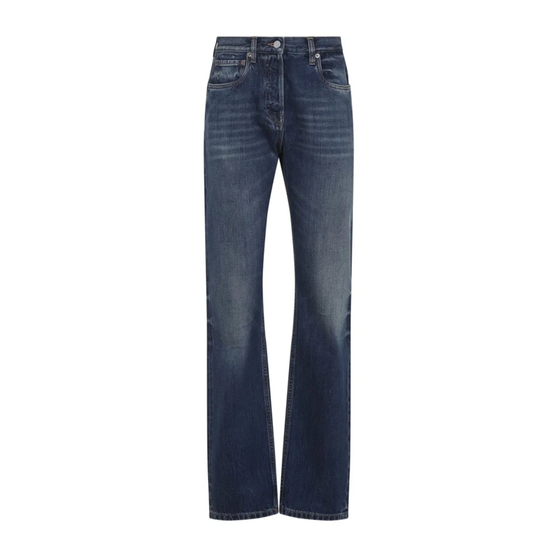 Prada Jeans Classic Straight-Leg Denim Jeans With Branded Patc Blue