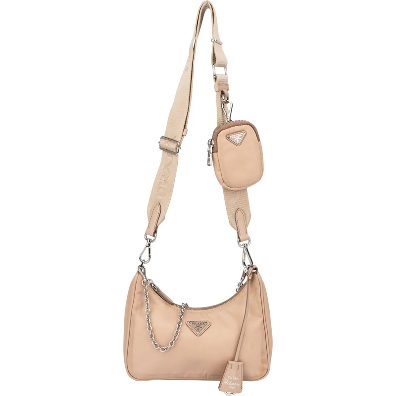 Prada Schultertasche Prada Beige Nylon Triangle Re-Edtion Crossbody Bag beige