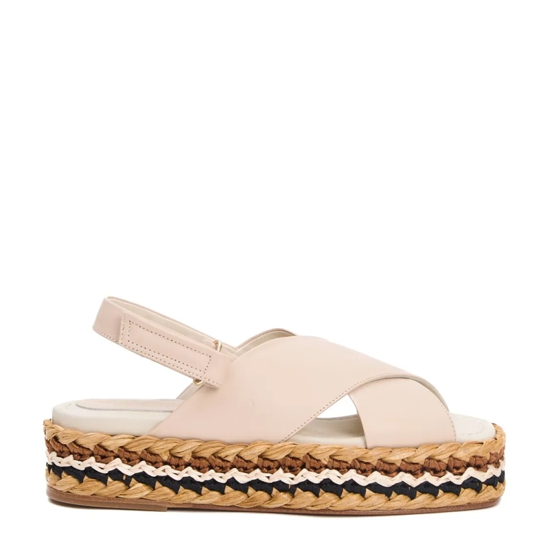 Paloma Barceló Sandales Beige Leather Braided Rope Wedge Sandal Neutrals