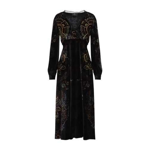 Etro Midi-Kleider Velvet Blue Black Viscose Midi Dress Black