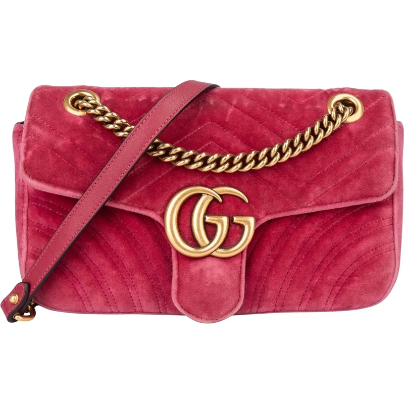 Gucci Schultertasche Gucci Pink Velvet GG Marmont Crossbody Bag rose