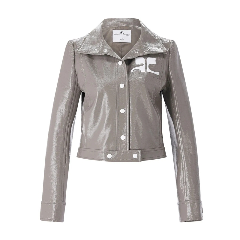 Courrèges Veste de transition Cropped Jacket With Pointed Collar Grey