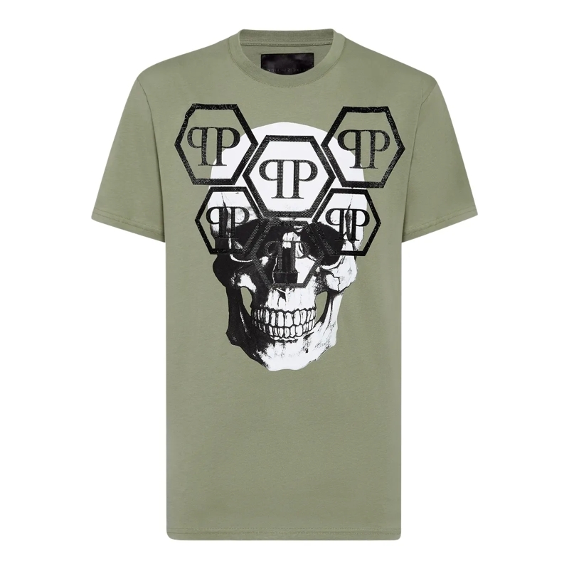 Philipp Plein T-Shirt T-Shirt Skull Mit Schmucksteinen grün