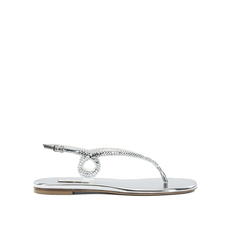 Casadei Sandalen Flat Silver Sandals With Braided Straps White