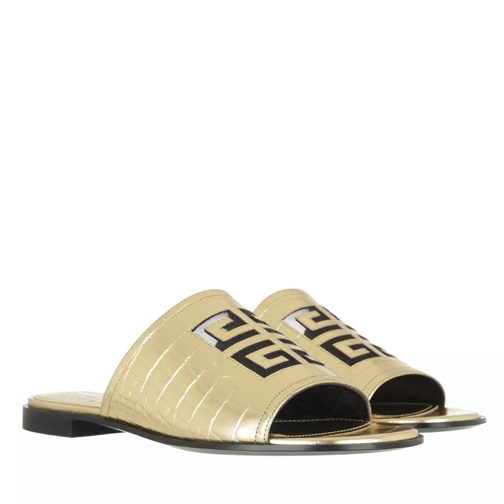 Givenchy 4G Cut Out Logo Flat Mule Sandals Gold Yellow Slide