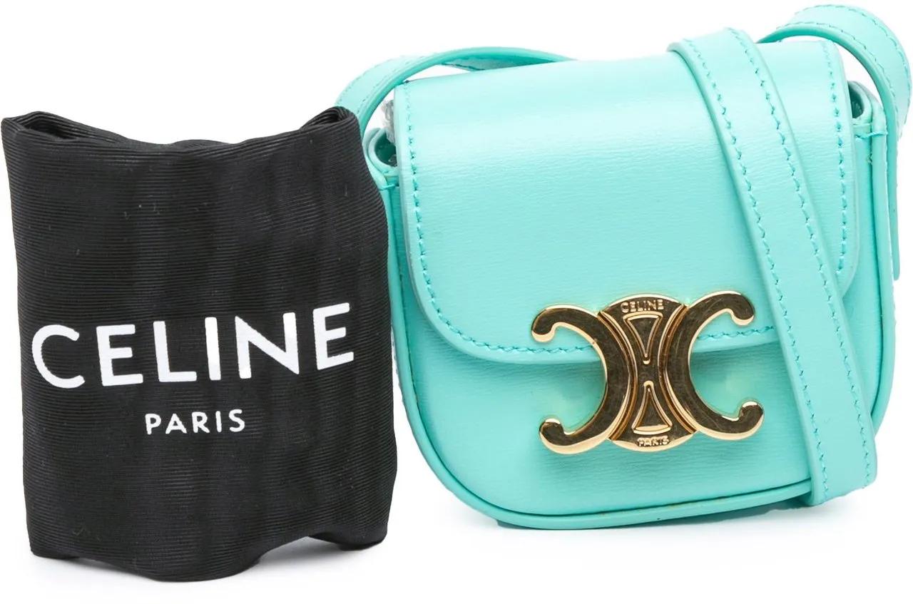 Celine Hobo bags 2021 Mini Shiny Calfskin Triomphe Crossbody in blauw