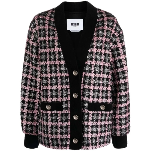 MSGM Overgangsjas Single-Breasted Tweed Powder Pink Jacket Black