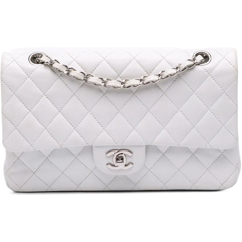 Chanel Sac à bandoulière Medium Classic Caviar Double Flap weiß