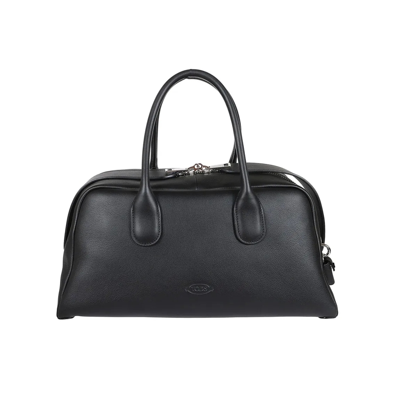 Tod's Sac à bandoulière Structured Black Leather Shoulder Bag With Polishe Black
