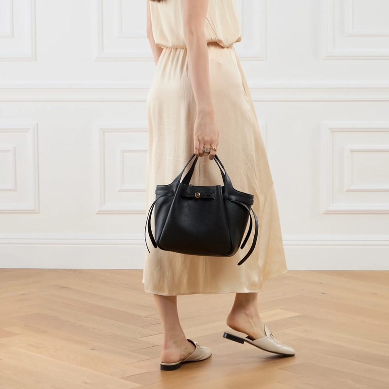 Tory Burch Tote Romy Pebbled Satchel Black(Image 3)