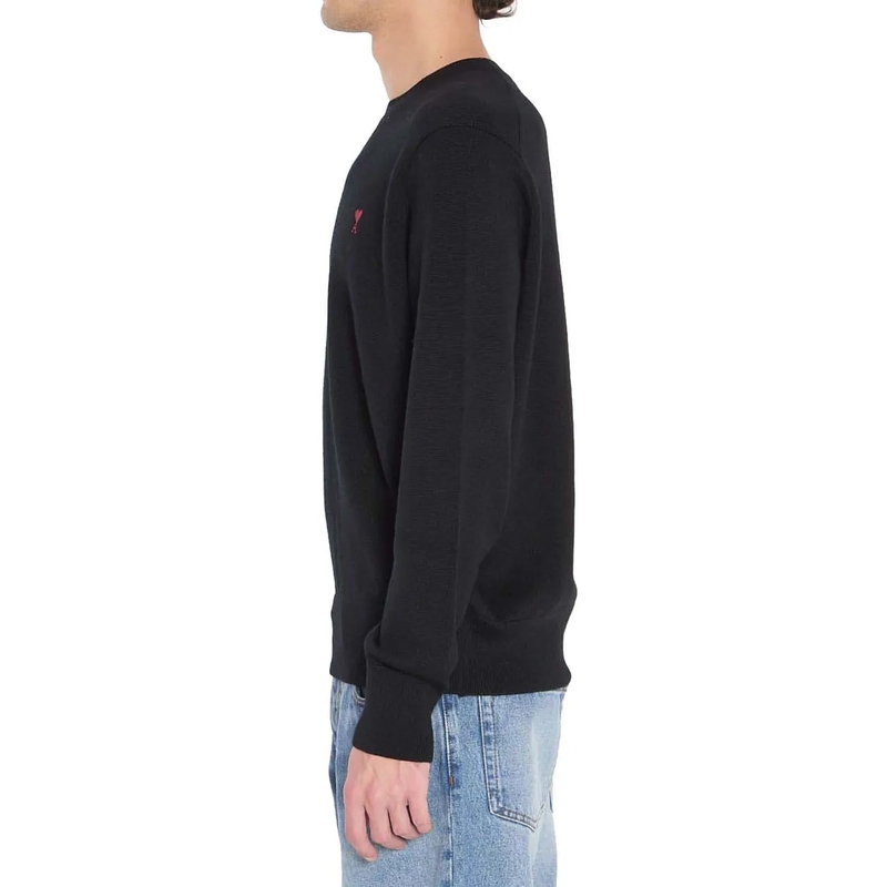 AMI Paris Pull Fitted Merino Wool Sweater With Heart Logo Black(Image 6)