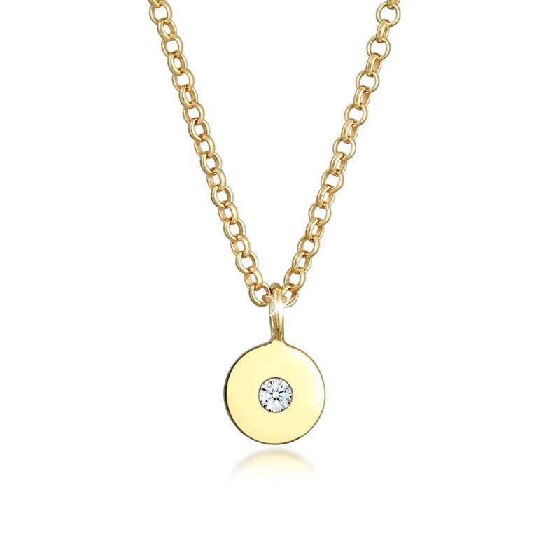 Elli Mittellange Halskette Halskette Plättchen Rund Diamant (0.015 ct.) 375er gold
