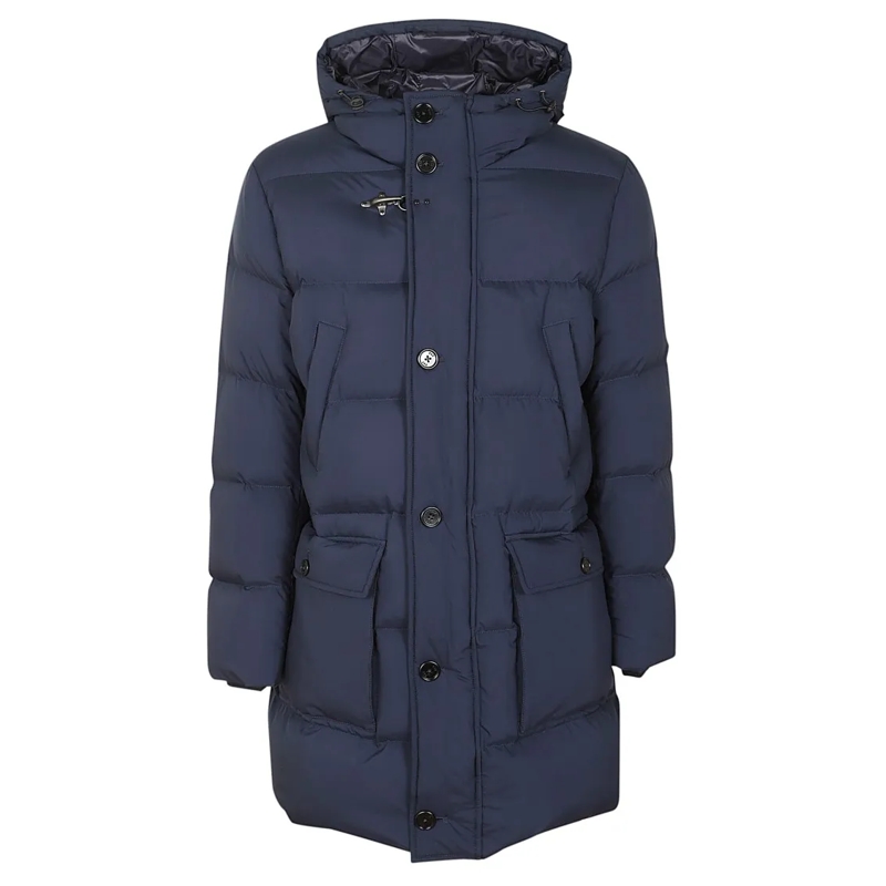 Fay Doudoune Quilted Hooded Puffer Jacket With Front Button Clo Blue