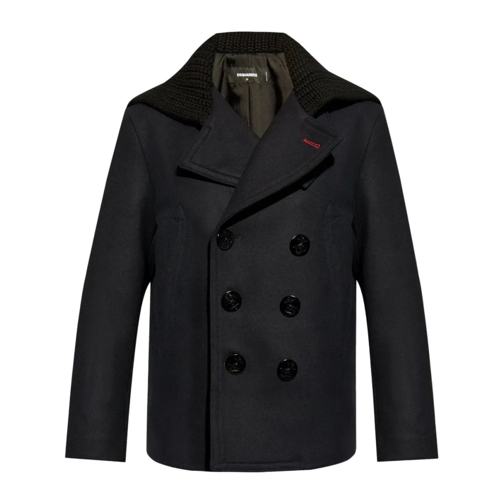 Dsquared2 Knit-Panel Double-Breasted Jacket Blue Übergangsmäntel