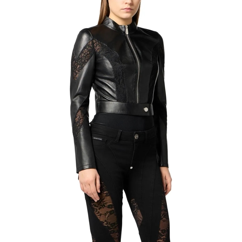 Philipp Plein Lederjacke Fitted Biker Jacket With Lace Inserts schwarz(Image 2)