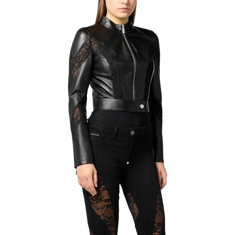Philipp Plein Lederjacke Fitted Biker Jacket With Lace Inserts schwarz(Image 3)