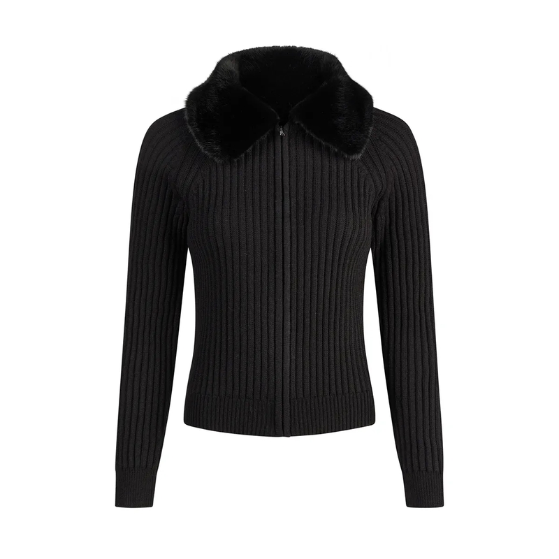 Marc Aurel Blazer Strickjacke- Relief-Rippe- Raglan- mit abknöpf schwarz