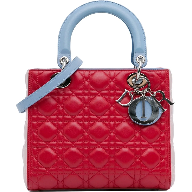 Christian Dior Tote Medium Tricolor Lambskin Cannage Lady Dior rot