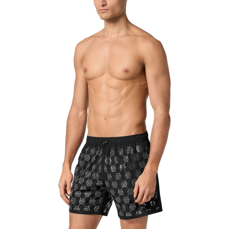 Philipp Plein Shorts Mittellange Badeshorts aus Stoff mit hexagonalen S schwarz(Image 3)