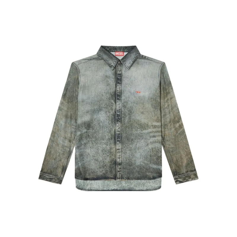 Diesel Hemd Washed Grey Viscose Casual Shirt Grey