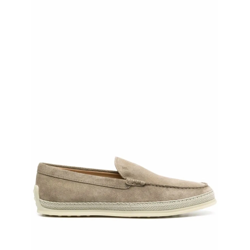 Tod's Mocassin Neutral Suede Moccasin With Tonal Design And Rubbe Brown