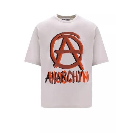 Moschino Organic Cotton T-Shirt With Anarchy Print Neutrals 