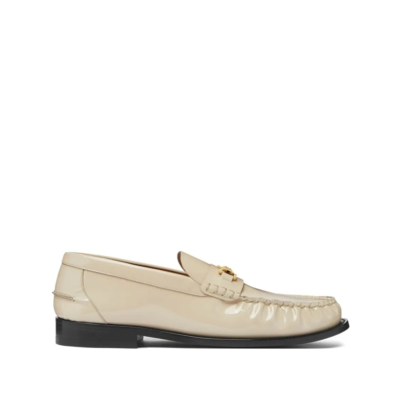 Versace Loafer Light Beige Patent Leather Slip-On Shoes Neutrals