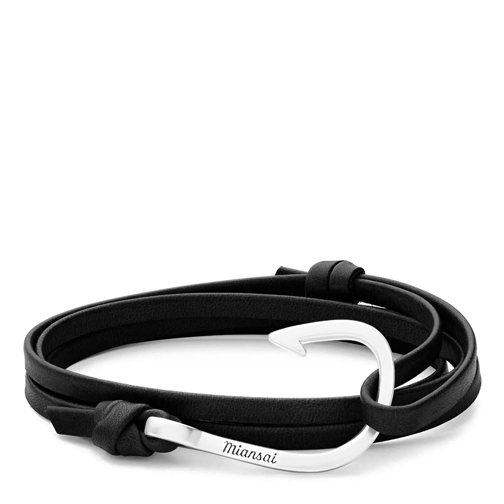 Miansai Hook on Leather Bracelet Polished Silver Black Armband