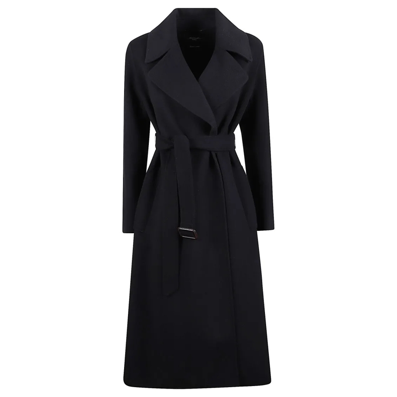 Max Mara Manteau de transition Knee-Length Wool Coat With Belted Waist Black
