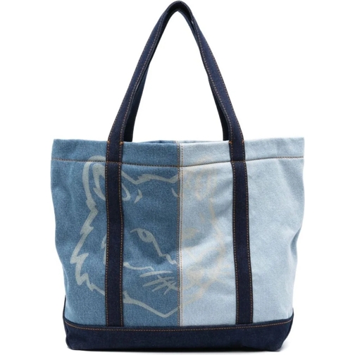 Maison Kitsune Fourre-tout Fox Head Logo Denim Tote Bag blau