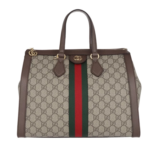 Gucci Ophidia GG Medium Top Handle Bag Leather Beige Bowling Bag