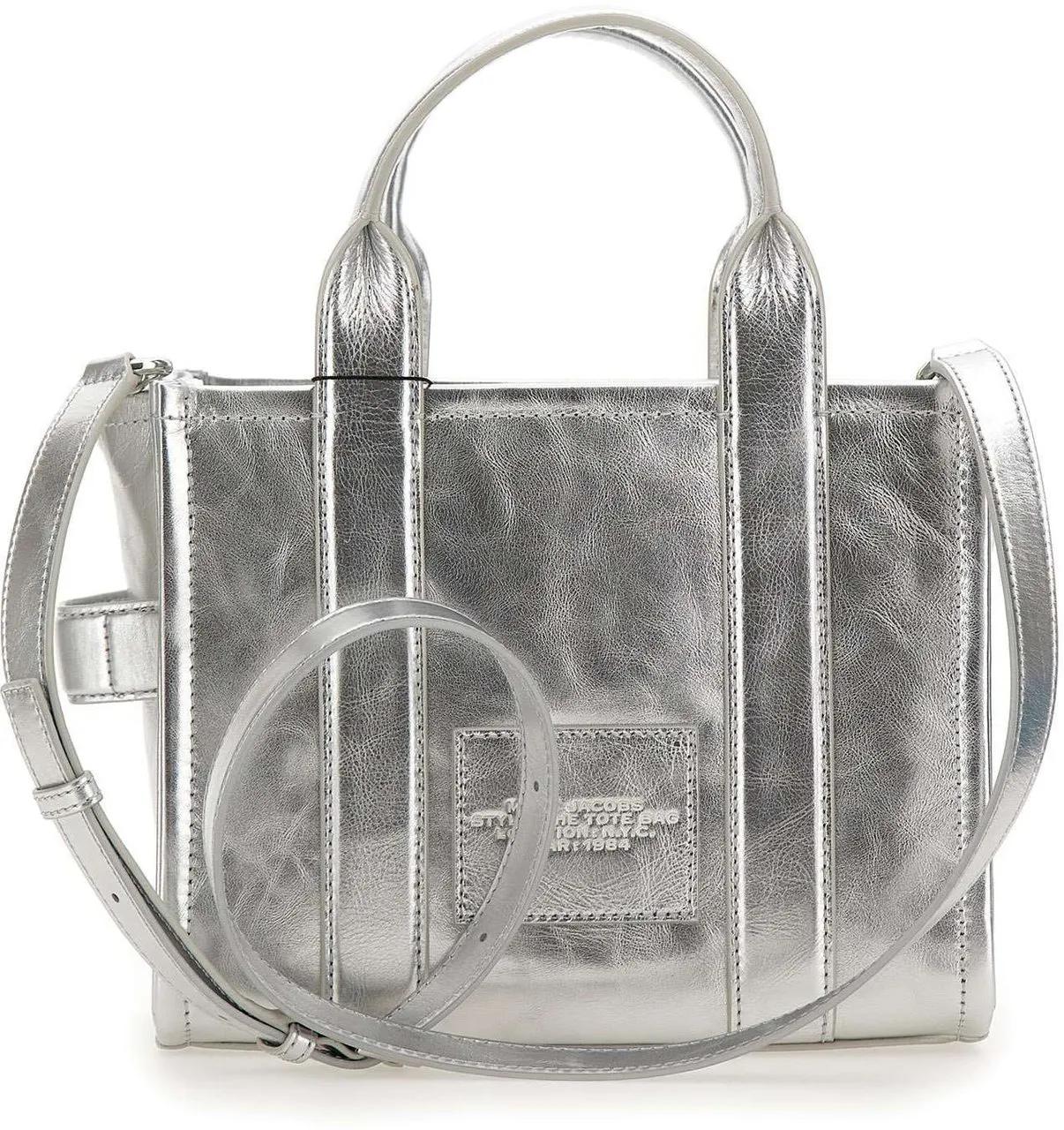 Marc Jacobs Shoppers & Totes The Small Tote Leather Silver in zilver