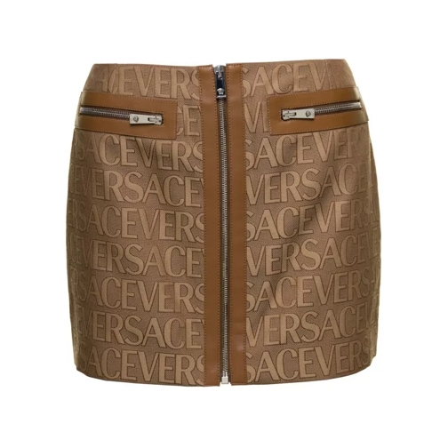Versace Brown Mini -Skirt With All-Over Logo Lettering Pri Brown 