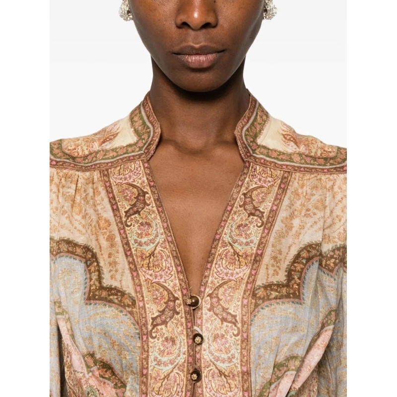 Zimmermann Midi-jurk Paisley Patterned Midi Dress With V-Neckline Neutrals