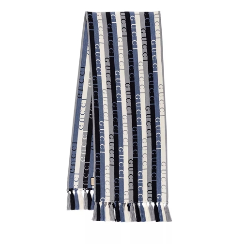 Gucci Patterned Stripe Scarf Wool Sky Blue Wollschal