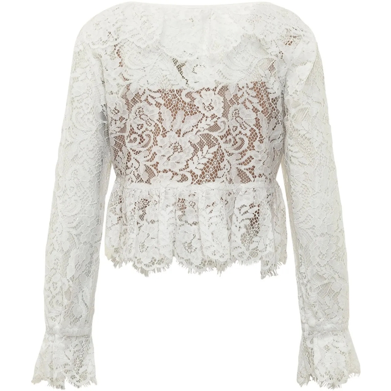 MICHAEL Michael Kors Langärmeliges Oberteil Top in Pizzo con Scollo a V e Maniche Lunghe weiß(Image 2)
