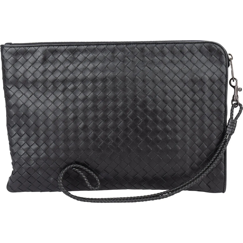 Bottega Veneta Sac à bandoulière Bottega Veneta Black Intrecciato Leather Clutch schwarz