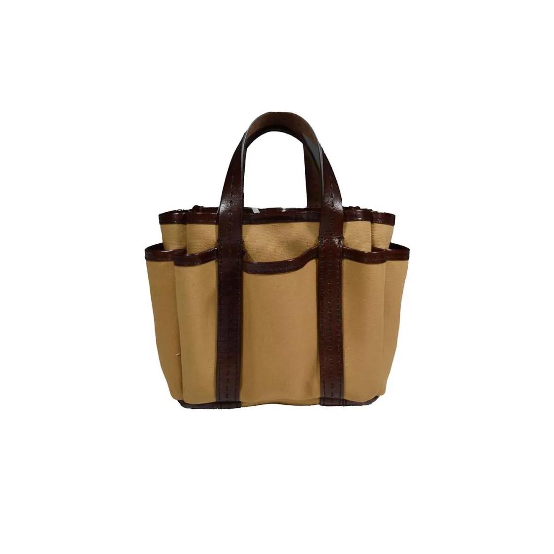 Max Mara Shoppers & Totes Leather Cotton Canvas Giardiniera Mini Handbag in bruin