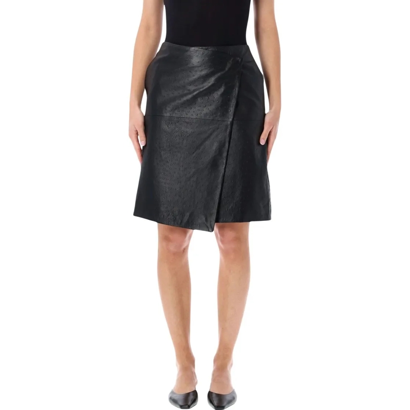 Loulou Studio Leren rok Lou Lou Gora Black Embossed Leather Skirt Black