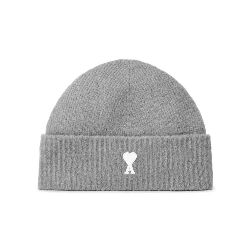 AMI Paris Wollen Hoed Strickmütze mit Logo Grau