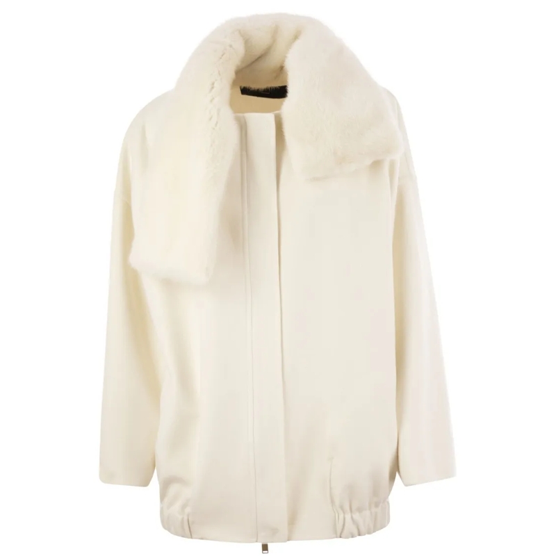 Fabiana Filippi  Cashmere Caban With Fur Collar Neutrals