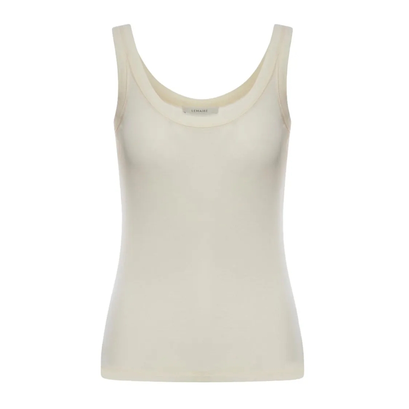 Lemaire Bluse Ribbed Cotton Tank Top With Rounded Neckline White