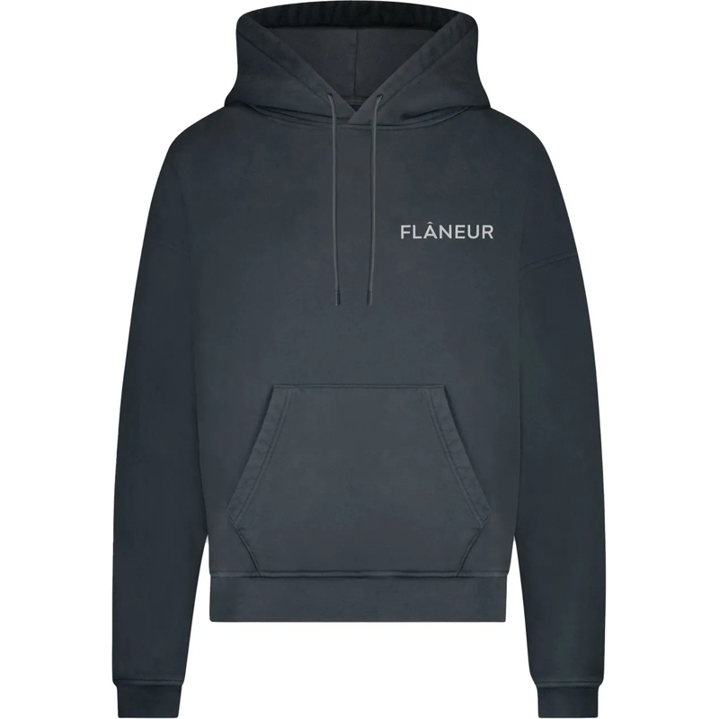 Flâneur  Double Logo Washed Hoodie (500GSM) | Black schwarz