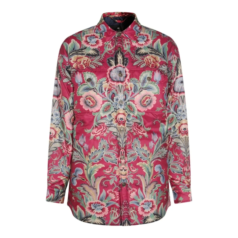 Etro  Floral Patterned Coat With Classic Collar Pink