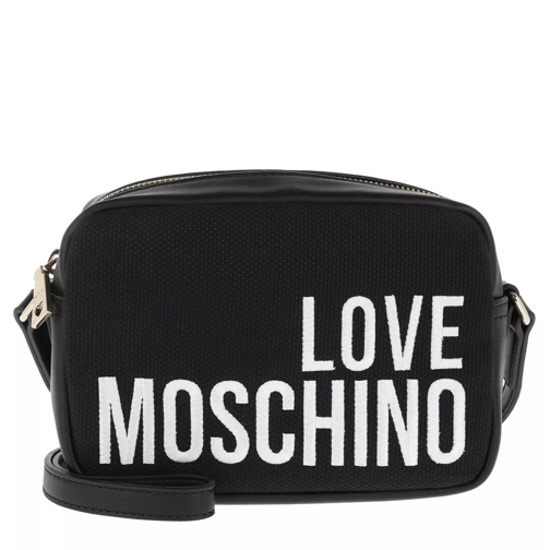 Love Moschino Canvas Embroidery Crossbody Bag Black Crossbody Bag