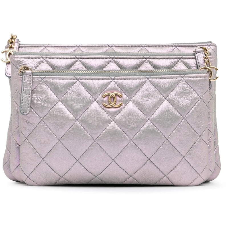Chanel Nécessaire Iridescent Crumpled Calfskin Trio Cosmetic Case lila